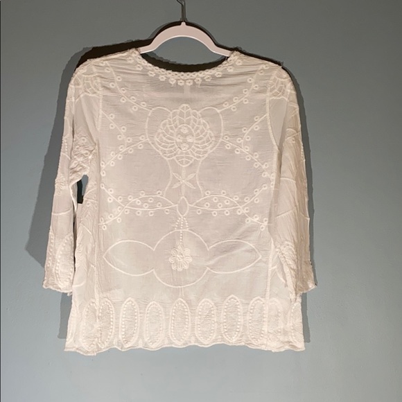 New Directions white Embroidered sheer top - Picture 3 of 4